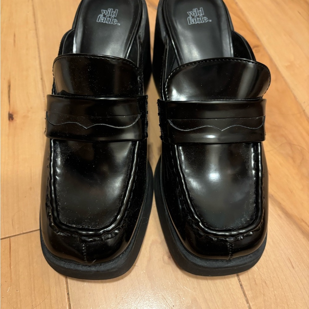 Wild Fable Women's Glossy Black Platform Loafers